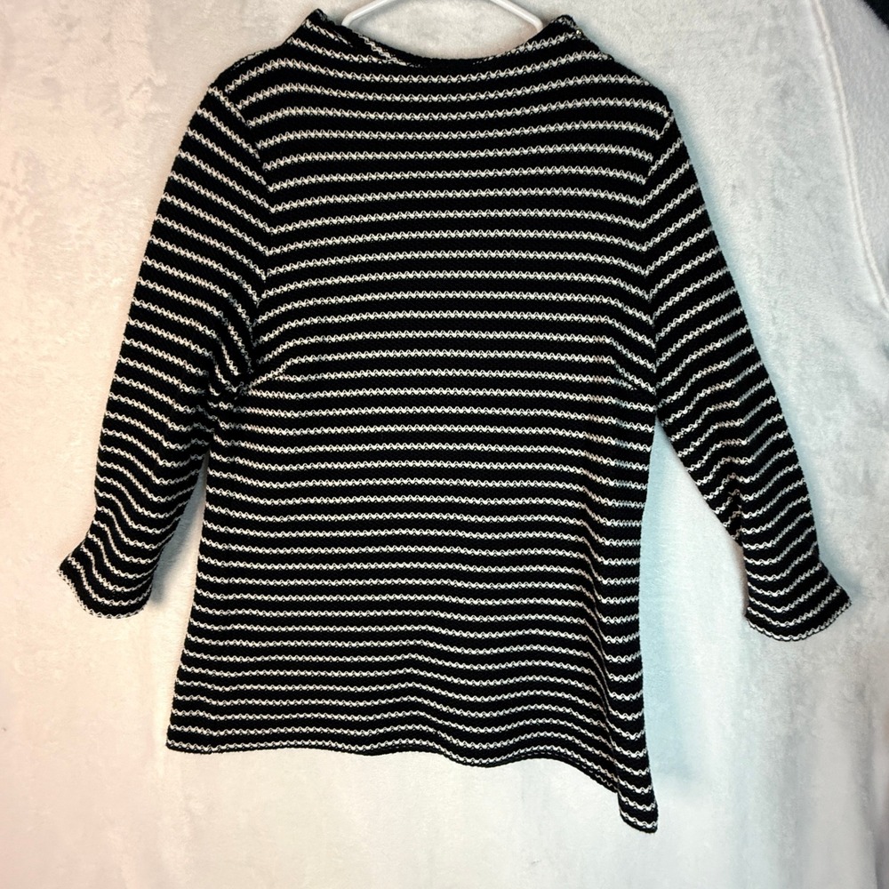 Talbots Striped Knit Tunic Sweater Top Women's Large Navy White 3/4 Sleeve